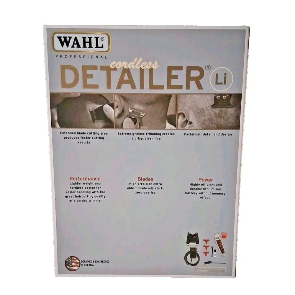 NEW Wahl Pro Cordless Trimmer 5Star Detailer 8171 Li Ion Wide T-Blade Silver Red
